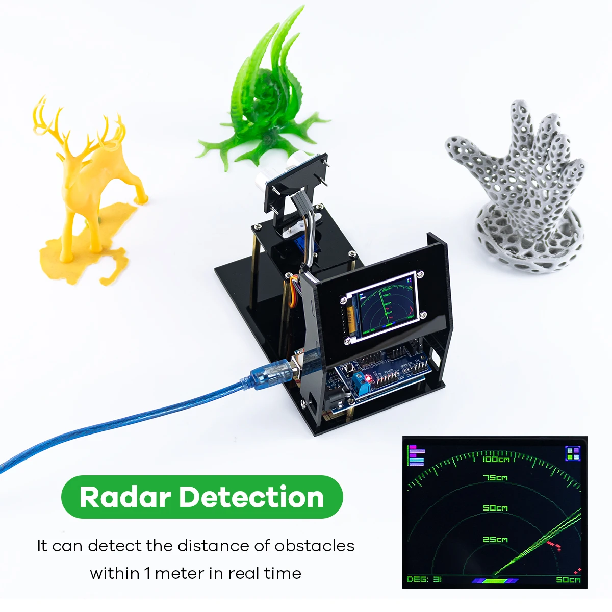 LAFVIN Simulation Ultrasonic Radar Sensor Module 180-Degree Scanning Detector With 1.8" SPI TFT Screen for Arduino Kit