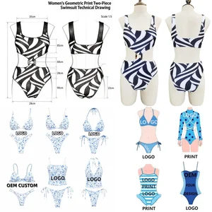 Women's One Piece Bikinis OEM Custom Bikini Swimsuits Sexy Design Swimwear Beachwear Ladies Newest Bikinis Bikinis for Party