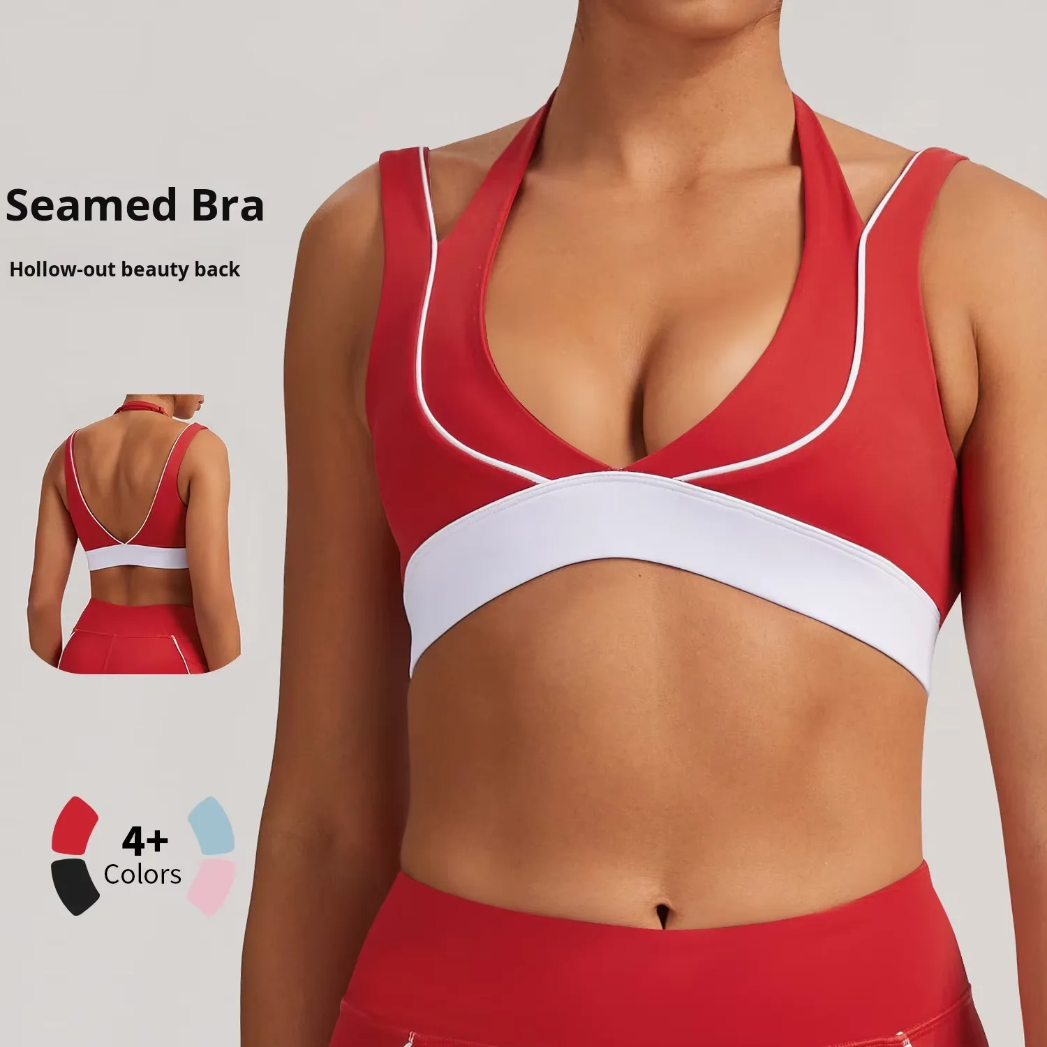 Plus Size Seamless Breathable High Support Crisscross Straps Yoga Sports Bra Color Contr