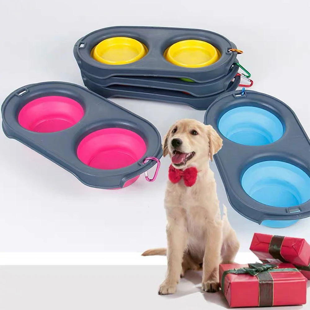 collapsible double dog bowl