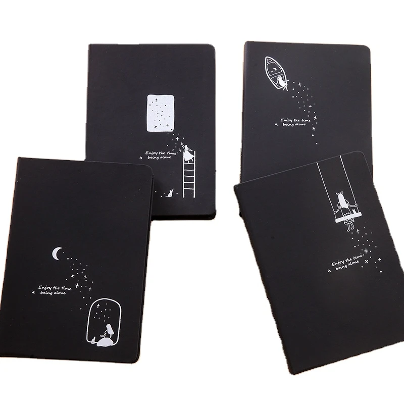 2020 hot sale black soft paper hardcover planner with white silk printing logo cheap wholesale stock journal notebook