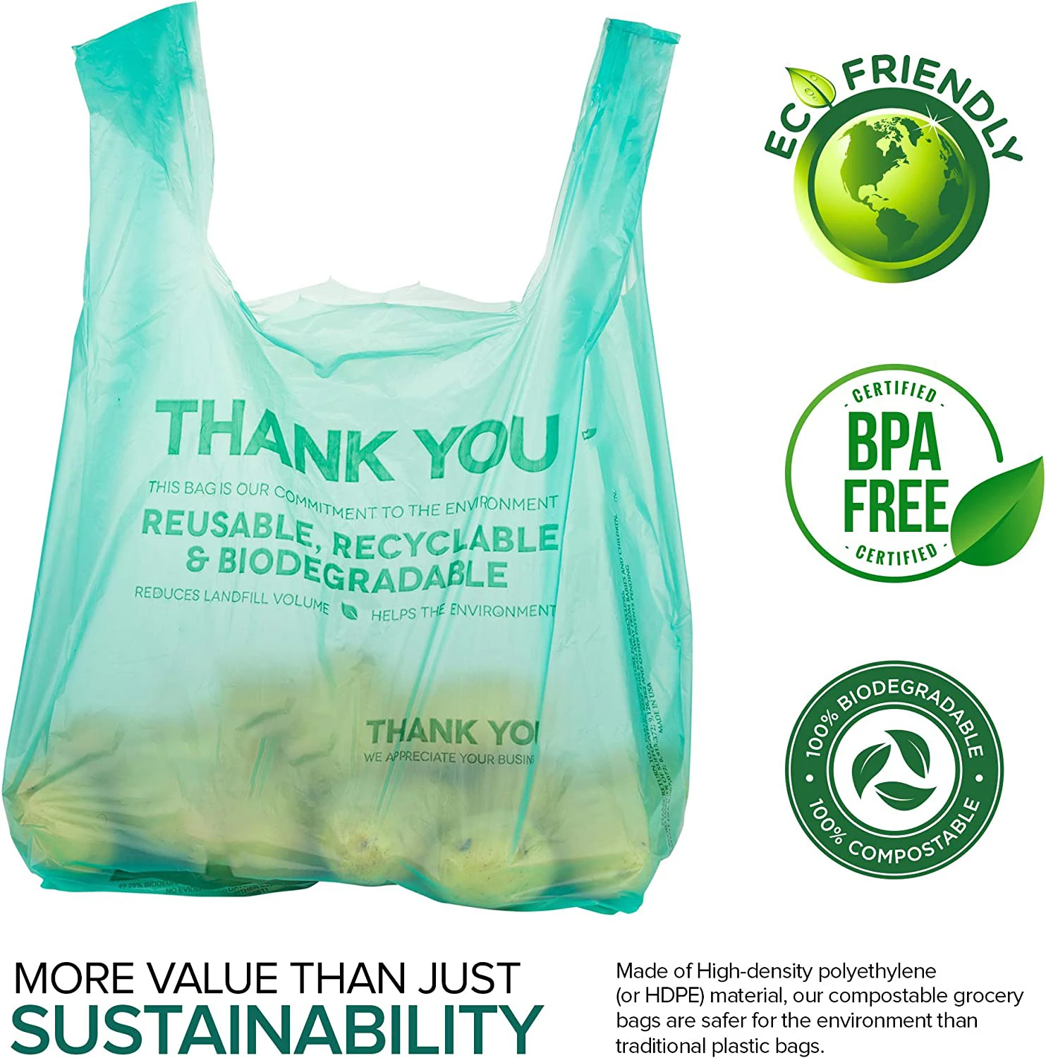 [1000 Pack] Reusable Plastic T-Shirt Bag Eco Friendly Grocery Shopping  Thank You Recyclable Trash Basket Bags