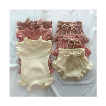 short sleeve ruffles eco friendly Baby clothing sets neutral gift newborn habits pour bebes clothes cotton tracksuit set