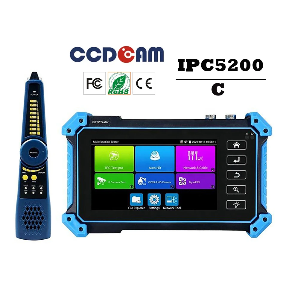 8K IP Camera Tester with Cable Tracer IPC5200C Plus 8MP AHD CVI TVI SDI CVBS IP Camera Test 4K HD Display HD-SDI Video Monitor