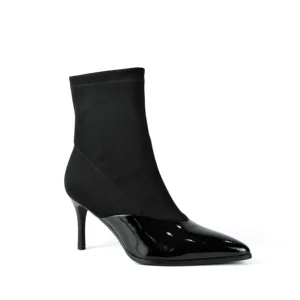 Women's Black Two-Tone Ankle Boots-ZIP Closure Comfort High Stiletto Heel Pointed-Toe Dress Footwear 2026 Autumn