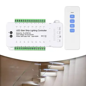 Remote Control 16 Channels Motion Sensor Staircase Lighting Control 12V 24V Human Sensing Stair Light Strip Controller Dimmable