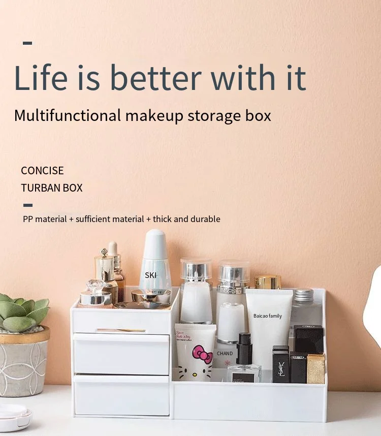 Household multifunctional large capacity cosmetics storage box desktop organizer drawer type lipstick jewelry shelving details