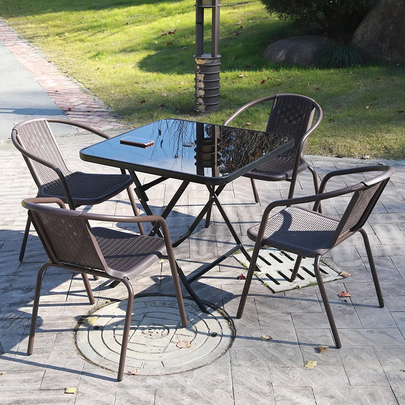 Открытый патио из ротанга стул садовая мебель набор с железной спинкой и водонепроницаемый стол для отдыха на открытом воздухе