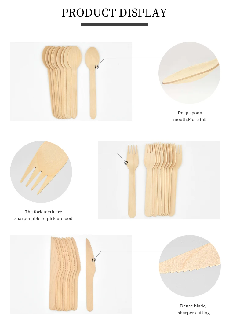Disposable Wooden Spoon Fork Knife Biodegradable Wood Tableware Cutlery