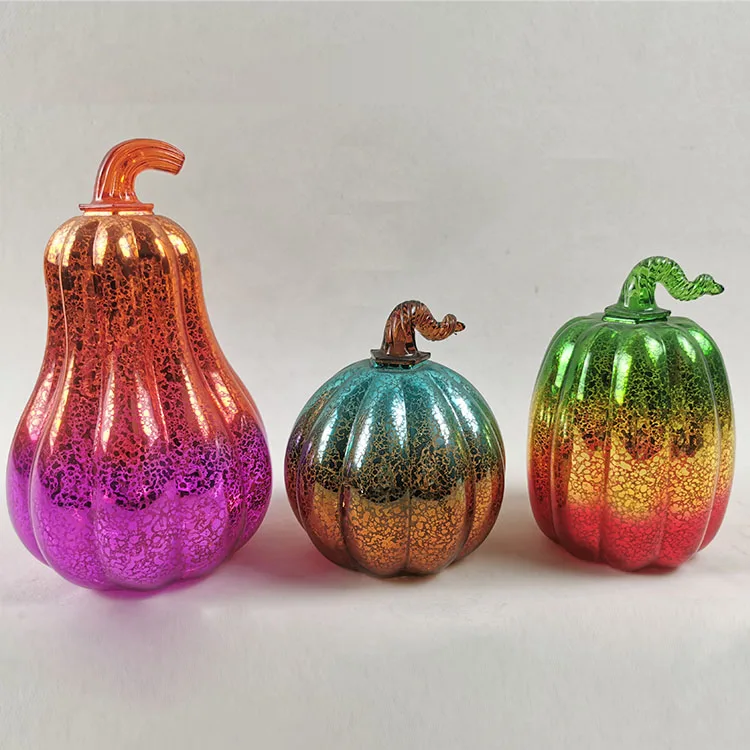 Artificial decorative pumpkins wholesale colored mercury glass craft halloween decoration led pumpkin light up decor for home