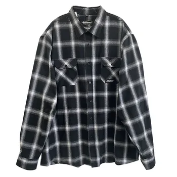 Black and White Plaid Shirt Custom Label 100% cotton Long Sleeve Casual Button up Plaid Flannel Shirt Brushed Soft Shirts