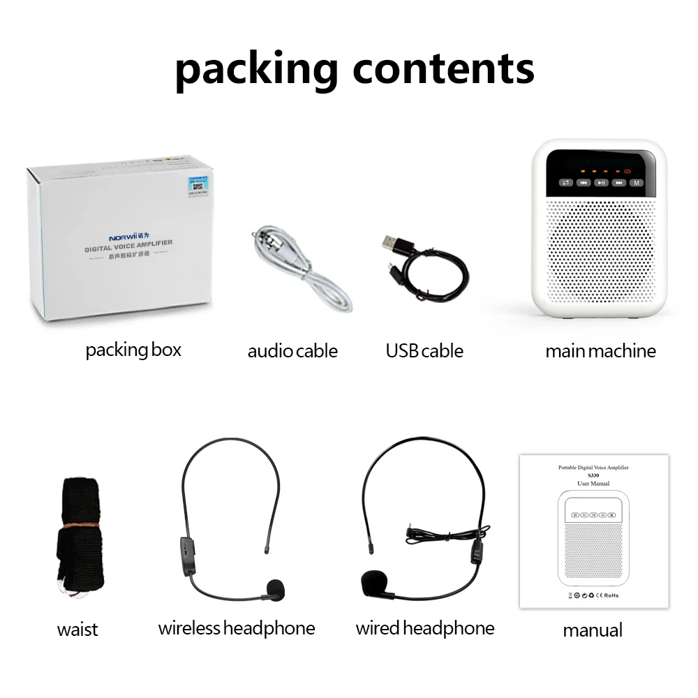 S330 Mini Amplifier with Microphone Portable Speaker Headphone Headset Teaching Voice Amplifier with Microphone for Tour Guide