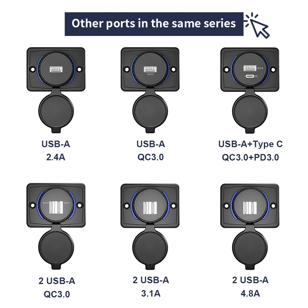 Prise USB 12V Chargeur Voiture Multiport En Aluminium Double Port U-S-B QC 3.0 Et Prise PD USB-C
