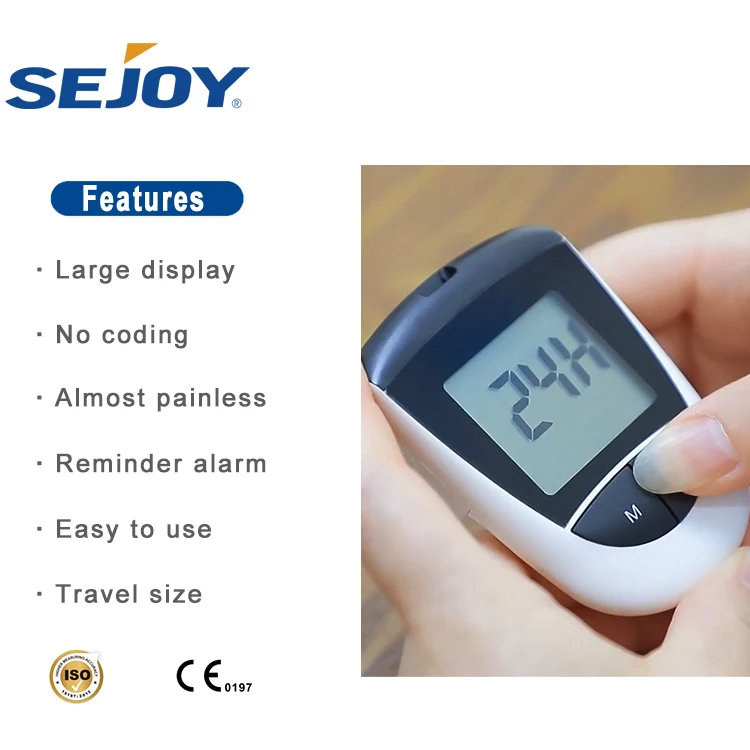 Sejoy New Blood Sugar test Machine Prices Diabetic Travel case Code Free Glucometer