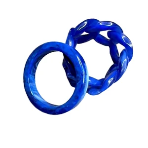 Muxcor Two-piece Set Vintage Ring Made of Resin Retro Revival Niche Minimalist Style Blue Color Personalized Rings