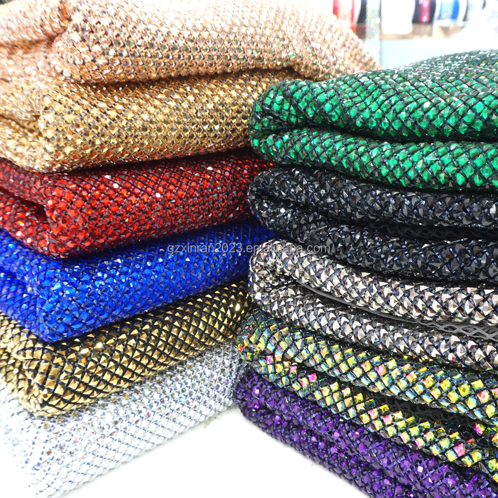 Wholesale Yellow Crystal Elastic Net Mesh Fabric with