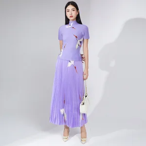 2025 Latest Design Women's Casual Pleated Set - Elastic Pleated Top and Long Pleated Skirt 2-Piece Set