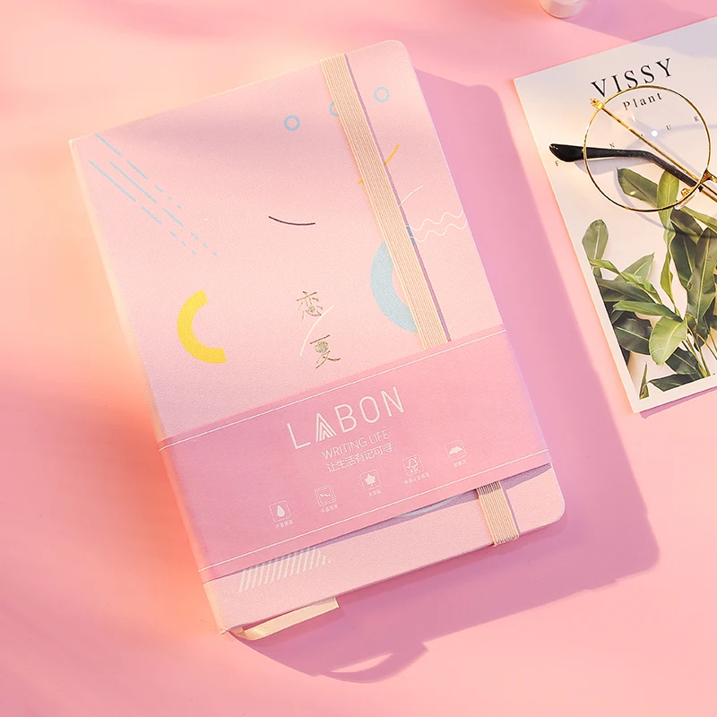 LABON New Arrivals Pink Custom Full Colors Four Seasons Theme Printing Leatherette Paper Cover A5 Dot Grid Notebook