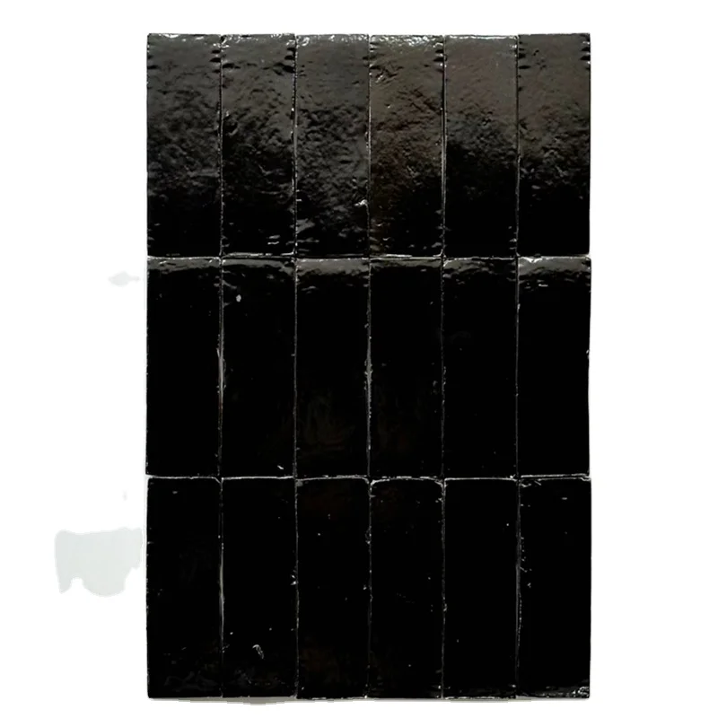 Handmade Moroccan Clay Zellige Tiles for Bathroom Kitchen Wall Art Ceramic 150*50mm Black Beige Fireplace Tiles