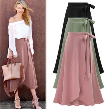 Ikebel Customized Largas Skirt Long Wrap Skirt Sexy Dinner Dress Clothes Casual Womens Career Plus Size Elegant Skirt