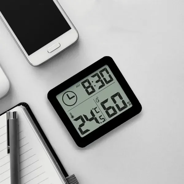 LOW MOQ White Mini Wall Clock Thermometer Max Min Temperature Hygrometer Sensor Indoor Thermometer with Mini LCD Display