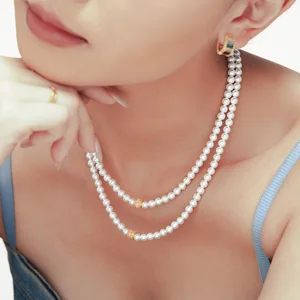 Vintage Style Jewelry 18k Gold Plated Shell Pearl Necklace Copper Zircon Women Pearl Beaded Necklace