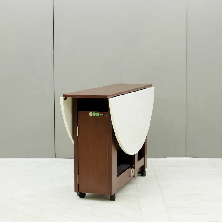 Moveable and Foldable Wooden Round Dining Table
