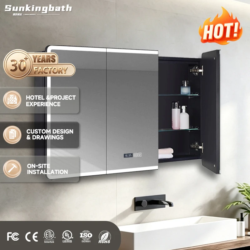 Lighting Mirror Cabinet Water Resistant Easy Clean Led Recessed Bathroom Cabinet Illuminated Medicine Cabinet with Mirror