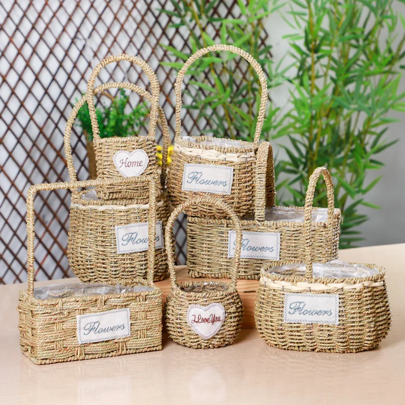 Sea Grass Basket Straw Braid Woven Flower Basket Wholesale Straw Grass