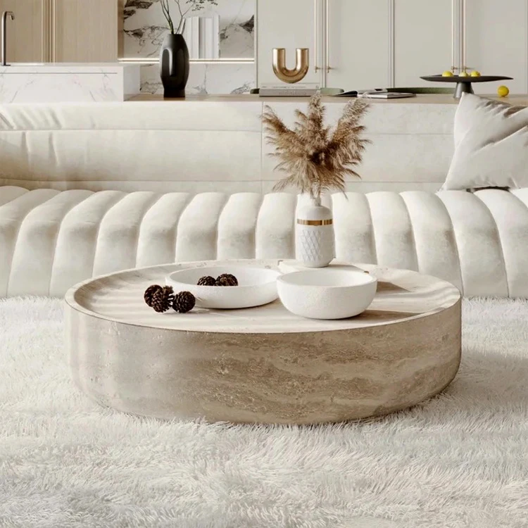 Nordic luxury furniture round coffee tables modern travertine round stone coffee table