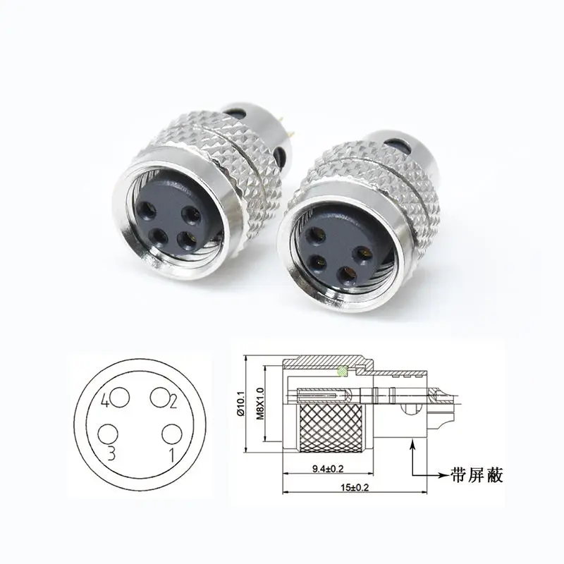 M8 Circular 4 Pin a Code Electrical Cable Industrial Moldable Male Female Plug IP67 Waterproof Moldable Connector