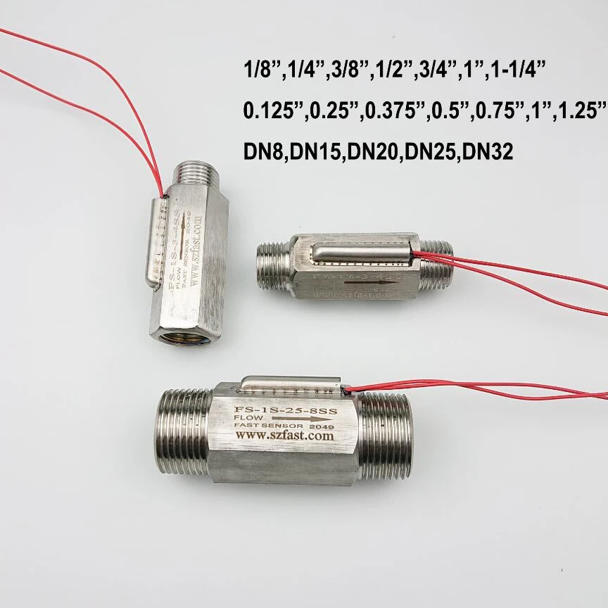 Factory 1/2" 3/4" Piston Plastic Brass Stainless Steel Water Flow Control Switch Paddle Magnetic Reed Contact Liquid Flow Sensor