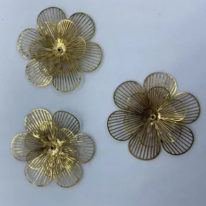 New Arrival Gold Plated Multi-Layer Hollow Petal Diamond Earrings Fashionable Long Tassel Metal Flower Earrings Wholesale Alloy