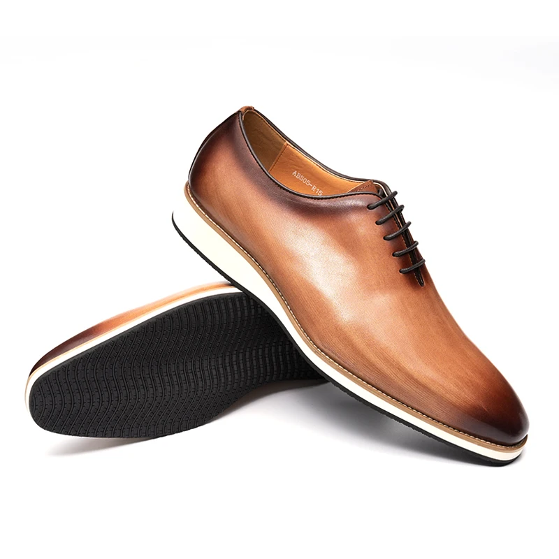 Handmade Genuine Leather Men's Wedding Office Dress Shoes Casual Pointed  Toe Flat Lace-up Hard-Wearing for Winter Autumn Parties