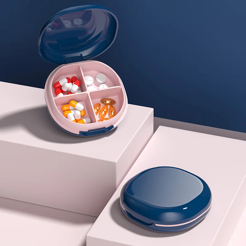 Portable dispenser box Food grade silicone four-compartment drug storage box Travel pill medicine box