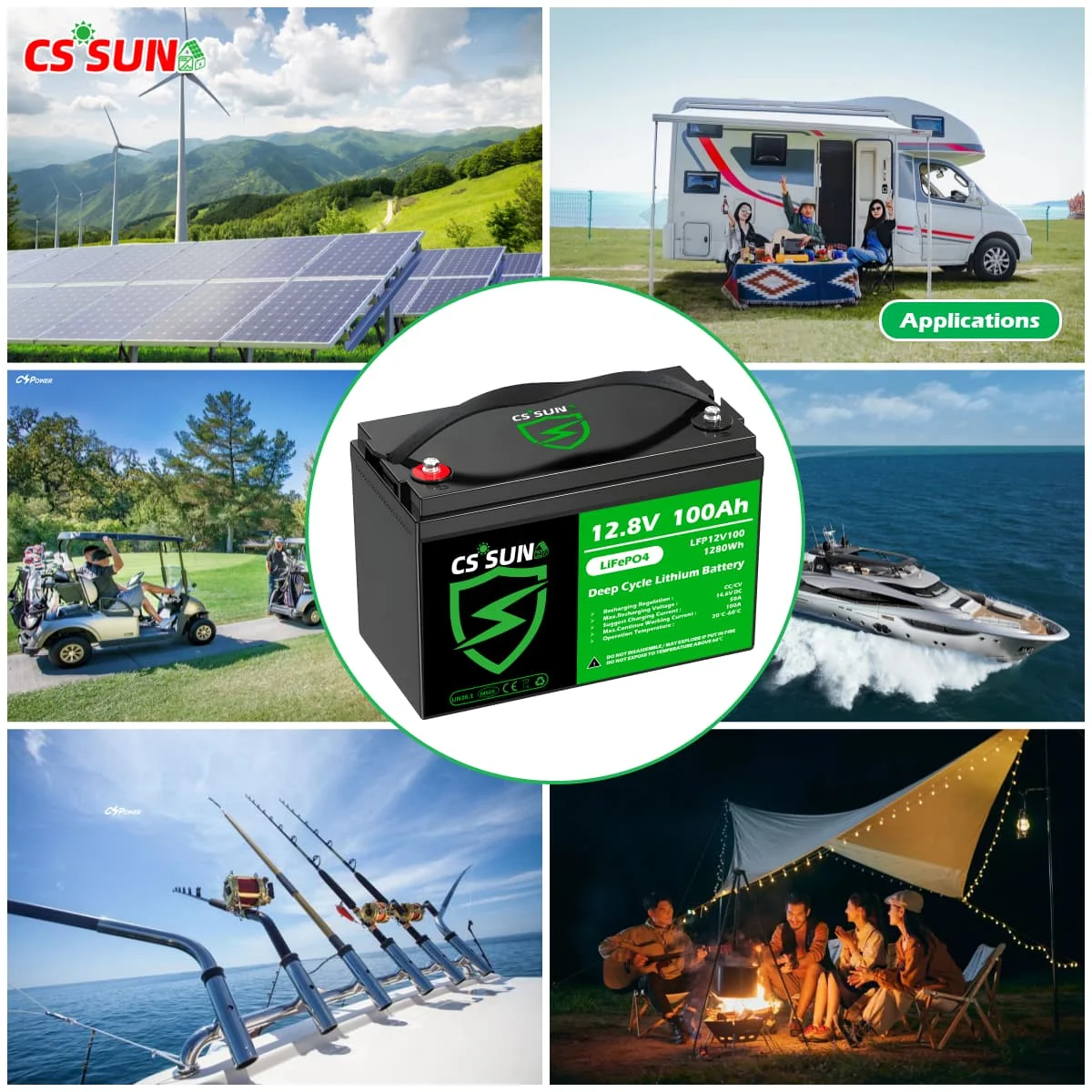 CSSUN 12V100Ah Rechargeable LiFePO4 Battery for Home Solar System  Replace VRLA with Certification cal