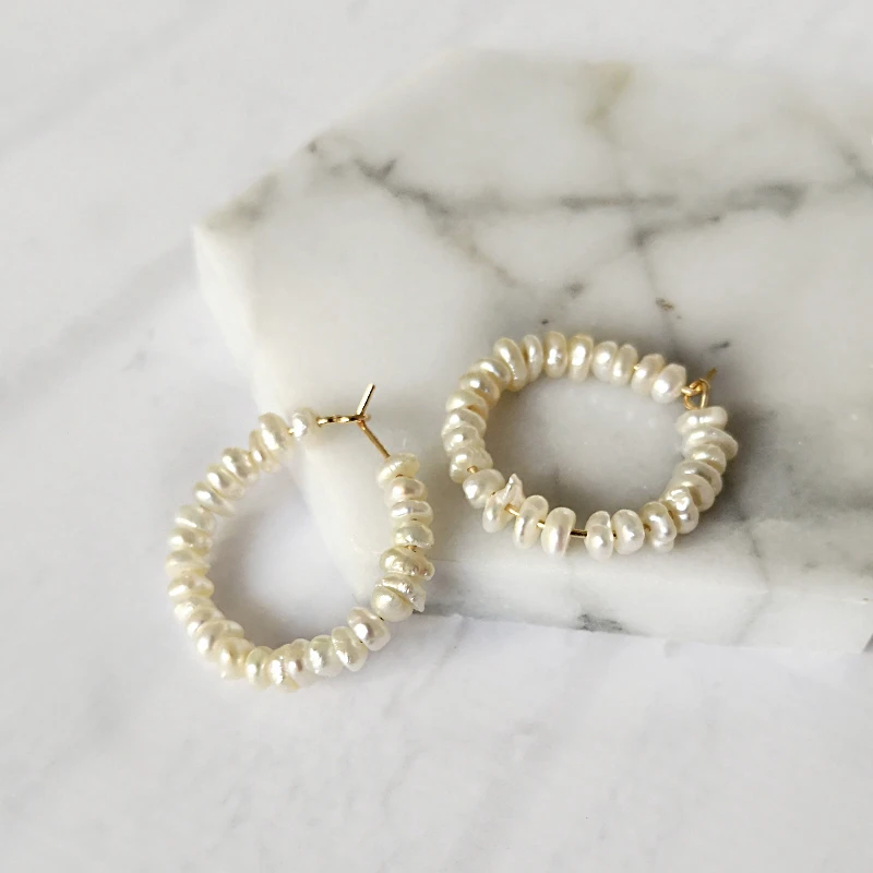 Attractive Gold Plated Simulated Pearl Cross Pattern Tassel Hoop Earrings