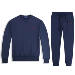 Winter Autumn Men's 100% Cotton Embroidered Casual O-neck Pullover Sweater and Pants Tracksuit Athleisure Jogging Men Ralph Set