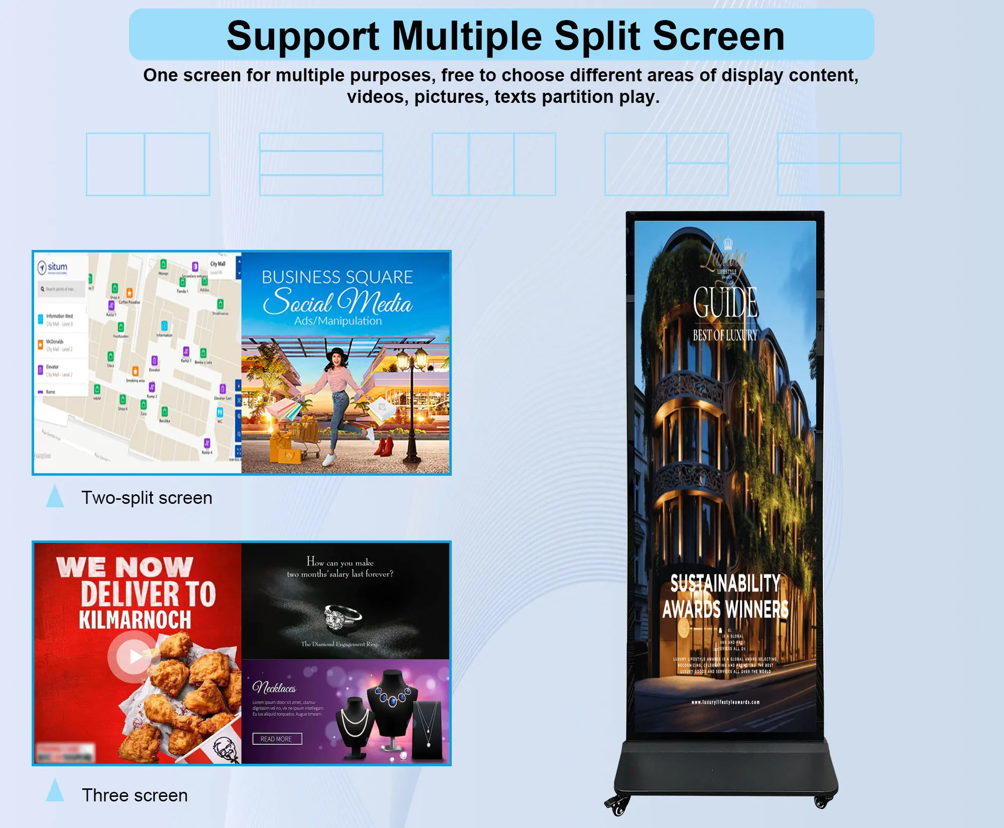 75 Inch Smart Kiosk Digital Signage Totem Floor Standing Touch Screen Kiosk Monitor 4K Indoor Advertising Player