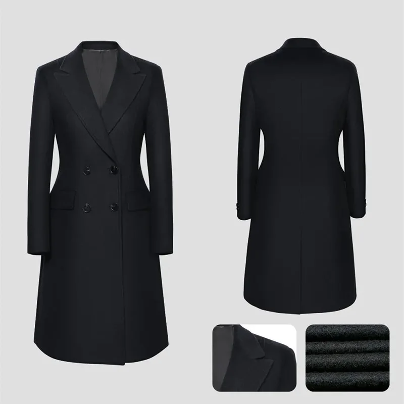 High Quality New Winter Fashion Solid 55% Wool 45% Polyester Women Warm Casual Coats Long Double Breasted Slim Fit Trench Coat supplier