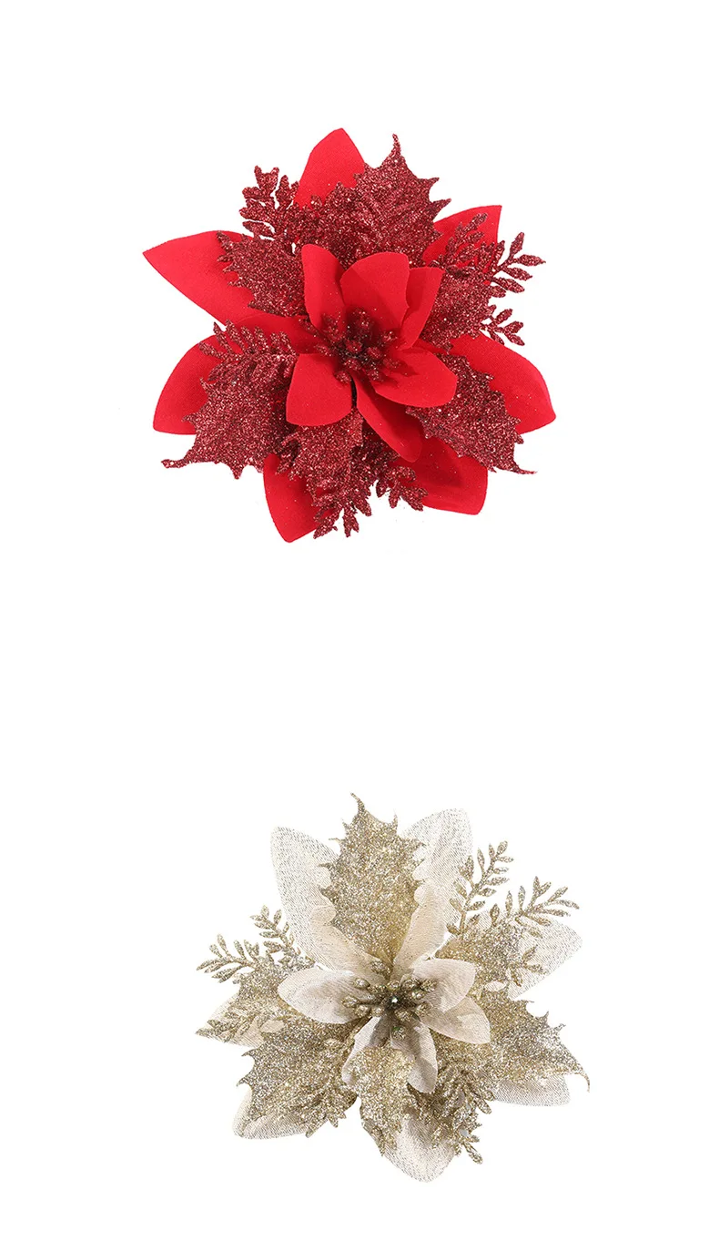 Red Gold Silver Artificial Christmas Glittered Poinsettia Flower For Christmas Tree Decorative