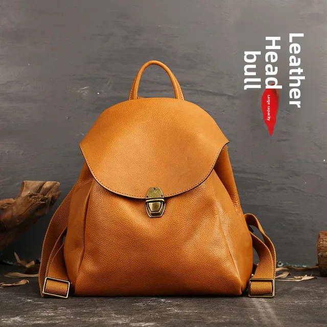 Stylish Women's New Arrival Genuine Leather Backpack - Retro Top Grain Cowhide Schoolbag, Casual Travel Backpack for Women