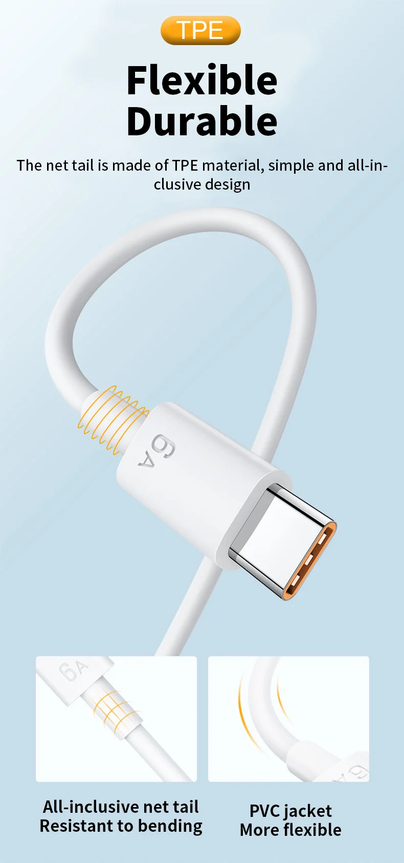 Factory Sale 6a Usb Super Fast Charging Cable For Huawei Mate 40 Typec