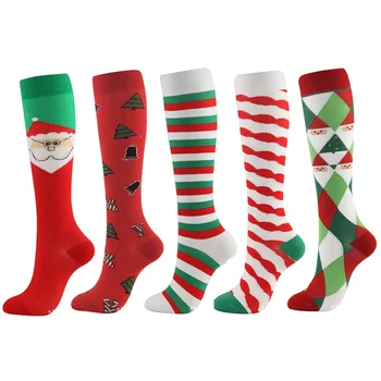 Fashion Custom Nylon 15-20 mmhg Christmas Style Snowman Snowflake Christmas Tree Holiday Compression Socks