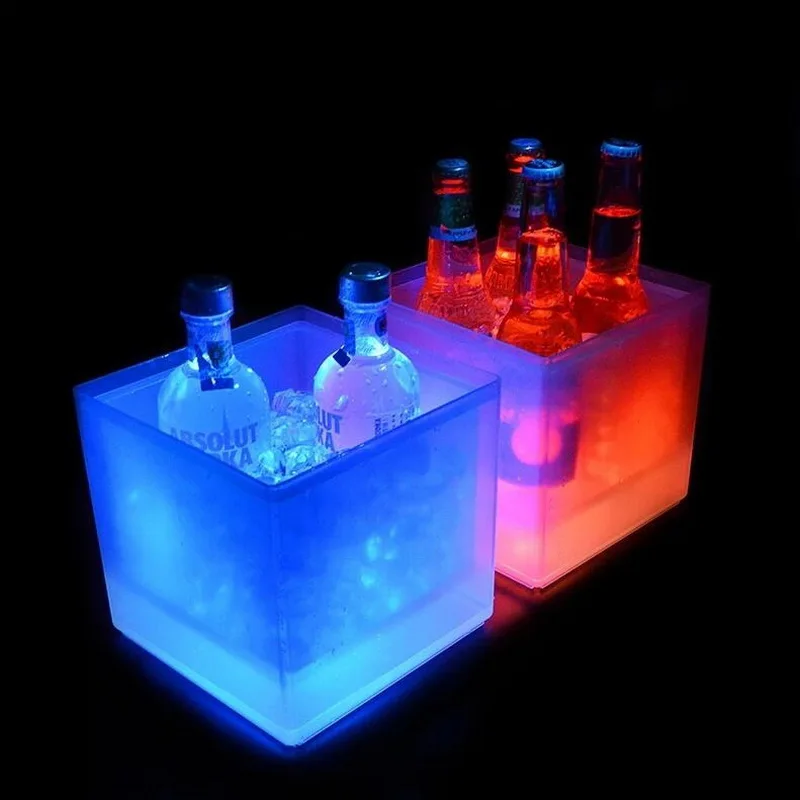 2023 Hot Sale Double Layer Ice Bucket Transparent Plastic Led Square ...