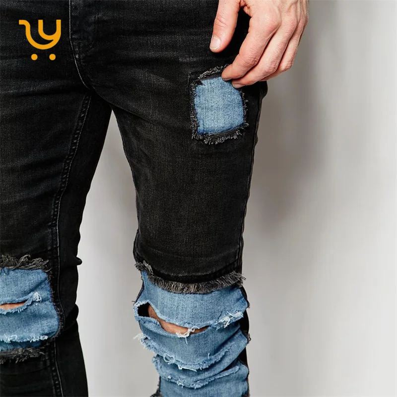 Pantalones De Pitillo Rasgados Para Hombre,Jeans Negros Rasgados Con Parches,Fabricante  De Jeans - Buy Hombre Pantalones Vaqueros Rasgados Pantalones Lápiz  Streetwear,Vaqueros Skinny Jeans Con Parches Hombres,Hombre Vaqueros  Fabricante Product on 