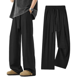 Men's Summer Silk Thin Trousers Quick-drying Loose Straight Breathable Wide-leg Casual Pants