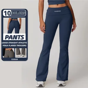 YISHENHON Orange Pants Yoga Leggings Bell-bottoms High Rise Align High Waist Boot Cut Plain Fitness Gym Sports Custom Logo Women