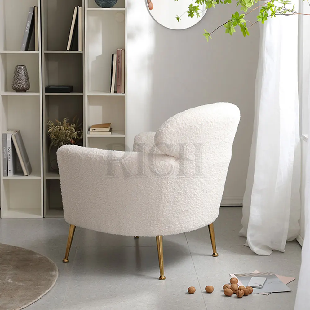 Modern Luxury White Velvet Boucle Fabric Leisure Arm Chair for Apartment Living Reading Room Bedroom Hotel Office Waiting Room