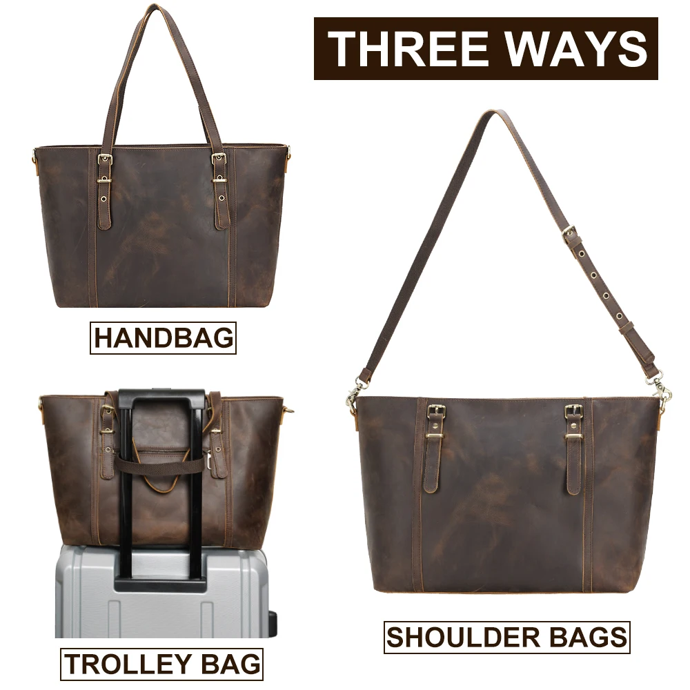 Custom Logo Lady Brown Shoulder Bag Women Genuine Full Grain Leather Tote Bag for Daily Retro Crazy Horse Leather Handbag